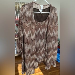 Chico’s shell and cardigan; size 3; brown and beige pattern
